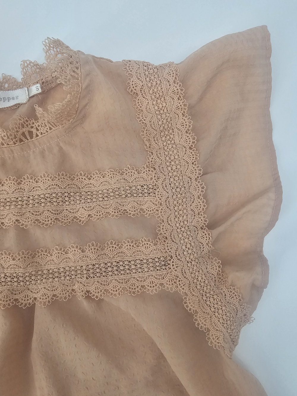 Blu Pepper Lace Trim Flutter Sleeve Swiss Dot Blouse Romantic Cottagecore Top S - Picture 5 of 7